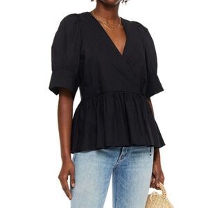Rhode Ava Cotton Poplin wrap peplum black top size small